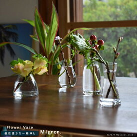 フラワーベース 北欧 ガラス 一輪挿し かわいい クリアグラス Sサイズ クリア 4種類 花瓶 フラワーベース ガラス ダイニング おしゃれ ミニ 人気 シンプル デザイン 小さい 母の日 Mignon ミニヨン