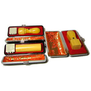 【メール便送料無料】はんこ・印鑑・判子/ハンコヤ 薩摩本柘 会社印・法人印鑑3本セット(もみ皮ケース)大きめサイズ(角印24.0mm寸胴18.0mm天丸18.0mm)【起業家応援セット】送料込【smtb-KD】