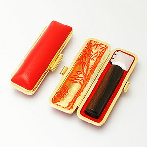 送料無料◆印鑑 はんこ 銀行印 黒檀 15mm 印鑑ケース【赤-金枠】 [印鑑 作成 銀行印 印鑑ケース付き セット はんこ 名前 ハンコ 判子 ギフト プレゼント お祝い 子供 結婚祝い 就職祝い 男性向