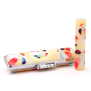 送料無料◆印鑑 はんこ 和ざいく・なごみざいく印鑑 イエロー系 WY-71 紙風船(かみふうせん) 印鑑ケースセット(印材:12mm ケース:12mm用) [銀行印 認め印 認印 名前 ハンコ 判子 印鑑ケース