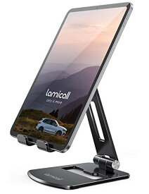 色：ブラック 折り畳み式 タブレット スマホ 兼用 スタンド ホルダー 角度調整 Lomicall iPad用 stand : アルミ 合金製 卓上 縦置き 横置き すたんど タブレット 置き台 YouTube 動画 テーブル デスク