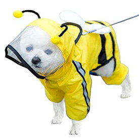 色：蜂 サイズ：m--体重2.5kg---4kg内 犬 レインコート 小型犬 中型犬 かわいい 蜂 フード付き 可愛い小さな翼 透明な可視ウィンドウ 防水 通気 お出かけ 散歩雨具 夏服 多サイズ着脱簡単反