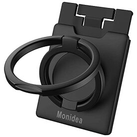 色：ブラック MonIdea 電話リングホルダー スマホグリップ フィンガーキックスタンド ワイヤレス充電対応 360度回転 メタル電話リンググリップスタンド 磁気カーマウント対応 iPhone Samsung iPad