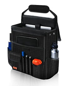 色：黒 Smof 車用収納ポケット 蓋付き 改良デザイン 助手席前後 撥水加工 多いポケット 持ち運びやすい
