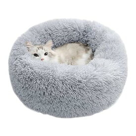 Epochtech ペットベッド 猫 犬 ふわふわ ラウンド型 暖かい クッション 滑り止め 防寒 洗濯可能 子犬 猫用 サイズ・カラー選択可 (40cm, ライトグレー/取り外し可能)