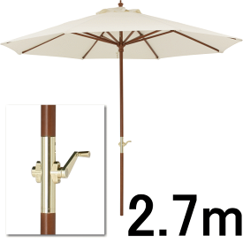 木製パラソル ハンドル付き 【メーカー直送/代金引換・同梱不可】ウッドパラソル 2.7m ベージュ クランク付き おしゃれ シェード　オーニング ビーチ　プール　プールサイド　リゾート　ホテル　テラス　カフェ　tks1