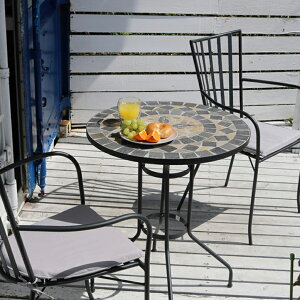 ガーデンファニチャー ぺトラモザイクテーブル60 3点セット 【メーカー直送/代金引換・同梱不可・2個口】テラス 庭 テーブル チェア クラシカル シンプル スチール 天然石