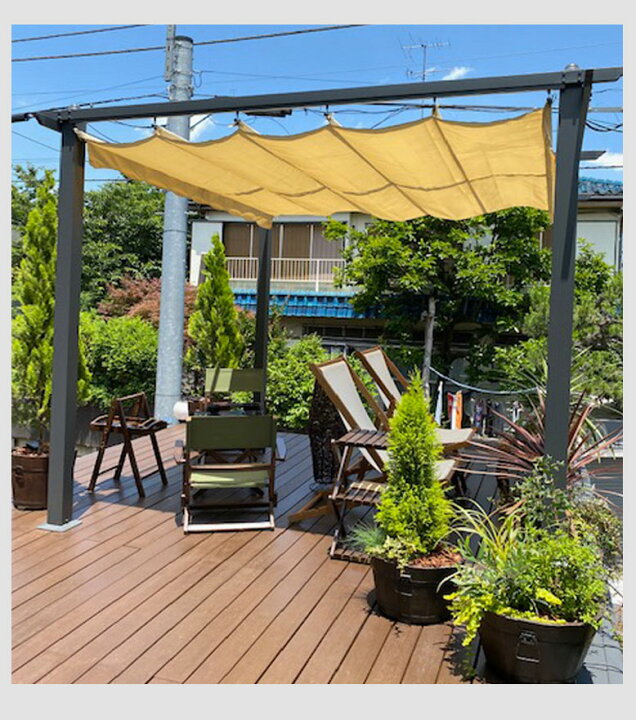 楽天市場 1800円offクーポン 発行中 オーニング グランピング q 休憩所 ビーチ 公園 アウトドア 施設 シェード付き ベージュ ロープ開閉式 テラス ガゼボ ガーデン サンシェード シェード 日よけ 日除け シェード付パーゴラ 大型宅配便 Tkd1 Depos 2号館