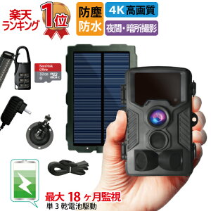防犯カメラ 屋外 ソーラー 太陽光 充電 トレイルカメラ ワイヤレス 電池式 監視 防水 防塵 人感センサー 動体検知 赤外線 駐車場 車庫 車上荒らし microSDカード 野外 延長保証【第二世代】DVR-Z1[SN]