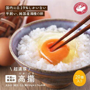 【送料無料】 平飼い卵 高擶(たかだま)20個パック入り 新鮮 生卵 卵かけご飯 たまご 卵 平飼い 赤玉 高級 濃厚 鶏卵 栄養 贈答 ギフト プレゼント 玉子 抗酸化作用 アスタキサンチン 純国産