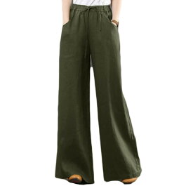 【P20倍限定！】THOM WILLS レディース ワイドパンツ ガウチョパンツ 麻混素材 涼しい シンプル ゆったり 普段着 通勤 ゆったり カジュアル 大きいサイズ 無地 ボトムス 吸汗 速乾 肌触りがよい 9分丈 サルエルパンツ 春 夏 リネンパンツ アラジンパン