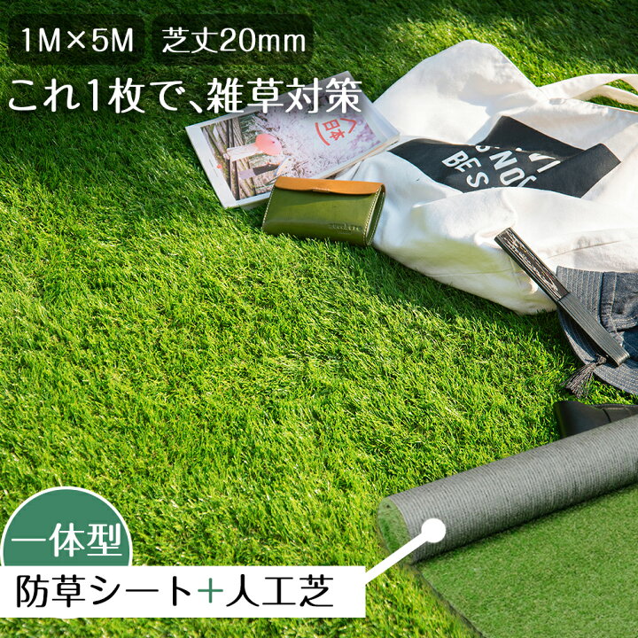 楽天市場】人工芝 ロール 1m×5m 芝丈20mm ピン12本つき 2色立体感 透水  