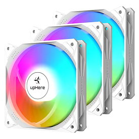upHere 120mm PCケースファン 虹色LED搭載 PWM対応 静音 高性能 4PINコネクタ 3本1セット 白い枠と白いブレード【NT