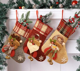 【 3点セット 】20.5*11　可愛い クリスマス 3D 立体 靴下 サンタクロース ソックス プレゼント袋 袋 ギフトバッグ ツリー 飾り 装飾 サンタクロース サンタ スノーマン トナカイ 鹿 装飾品