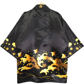 【Happi.Tokyo｜はっぴどっと東京】オリジナルデザイン法被日本柄#04黒 ブラック Black 金 ゴールド Gold法被 はっぴ ハッピ 半被 半纏 はんてん波柄 桜柄 千鳥日本 お祭り 太鼓 フェス イベントフリーサイズ当社オリジナルのデザイン法被