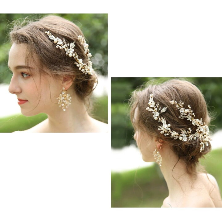楽天市場 ランキング1位獲得 2点セット 小枝 ヘッドドレス ピアス セット イヤリング ブライダル ウェディング 髪飾り 結婚式 小枝 アクセサリー 小枝 リーフ 葉 フラワー バレッタ ゴールド 大ぶり 花 アクセ ヘア アクセサリー ナチュラル ウエディング パーティー