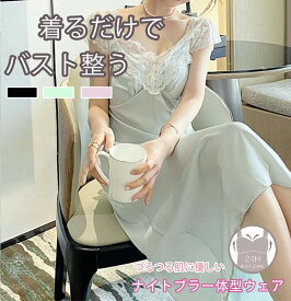 【半袖★2way】ふんわりで胸元にボリューム!!　ツルツル 素肌 美髪 育乳ナイトブラ ワンピース ルームウェア レディース 夏 パジャマ カップ付き 半袖 ナイトブラ一体型「送料無料」