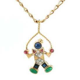 送料無料・返品可♪ポメラート ピエロ マルチカラー ダイヤ ネックレス K18YG/WG 新品仕上げ済み♪【中古】