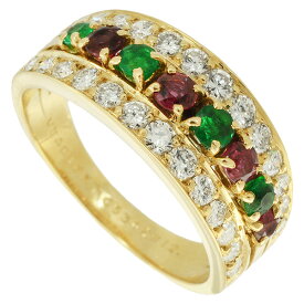 送料無料・返品可♪ヴァンクリーフ&アーペル ルビー エメラルド ダイヤ リング K18YG 11号 新品仕上げ済み♪【中古】