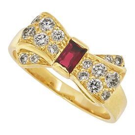 送料無料・返品可♪ヴァンクリーフ&アーペル リボン ダイヤ0.39ct ルビー0.19ct リング K18YG 12号 新品仕上げ済み♪【中古】
