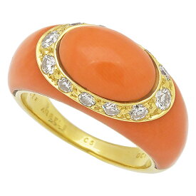 送料無料・返品可♪ヴァンクリーフ＆アーペル ヴィンテージ サンゴ ダイヤ0.48ct リング K18YG 12号 新品仕上げ済み♪【中古】