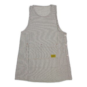 エプロン かぶるだけ ラン型 かわいい デニム ヒッコリー インド綿 女性 レディース 可愛い オシャレ 料理 家事 DIY ポケット付き Mサイズ