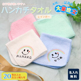 大量注文 【20枚以上で注文可】 名入れ 無料 刺繍 タオルハンカチ 綿100% 約20×20cm 5色 ジュニア ミニハンカチ 【レインボー】 ( 名入れハンカチ 名入れタオル 記念品 子供用ハンカチ プレゼント 名入れ刺繍 男の子 女の子 )