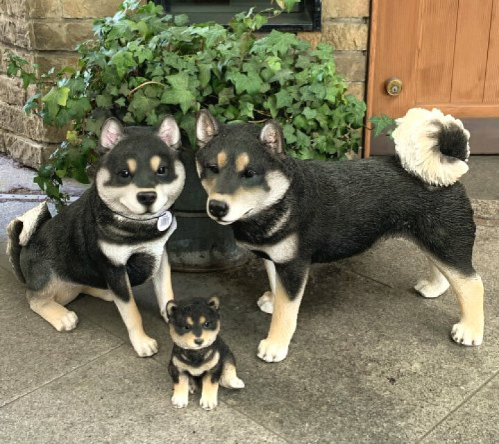 楽天市場 柴犬 黒柴 親 立ち 1 おすわり 1 子 3匹セットガーデニング 犬 置物 インテリア 動物 オブジェ 子犬 ハッピーグッズコレクション