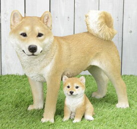 柴犬：親・子セットガーデニング 犬 置物 インテリア 動物 オブジェ 子犬　赤柴