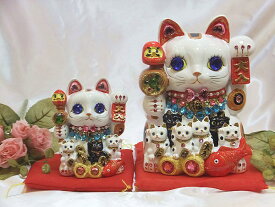 招き猫 デコレーション キラキラ 置物 おしゃれ かわいいゴージャス デコレーション 招福招き猫（貯金箱）セット（Mサイズ×1・Lサイズ×1）商売繁盛　開店祝い　御祝 縁起物 デコ 【楽ギフ_包装】【楽ギフ_のし】 【HLS_DU】