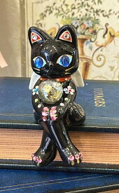 招き猫 デコレーション キラキラ 置物 おしゃれ かわいいラインストーンのデコレーションがかわいい♪お座りエンジェル招き猫：ブラック 商売繁盛 開店祝い 合格祈願 御祝 内祝 縁起物 デコ　天使　エンジェル 【HLS_DU】