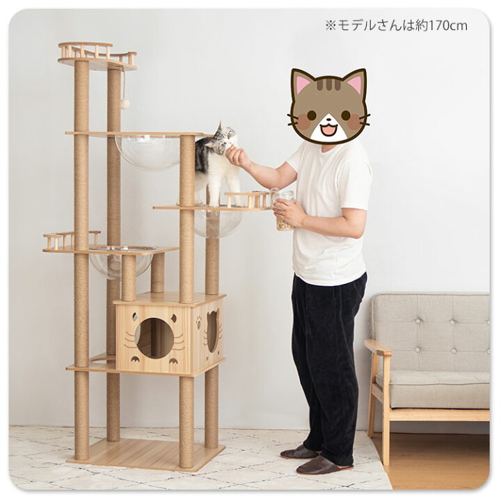 PETTIFUL キャットタワー 木製 大型 据え置き おしゃれ 大型猫 スリム  