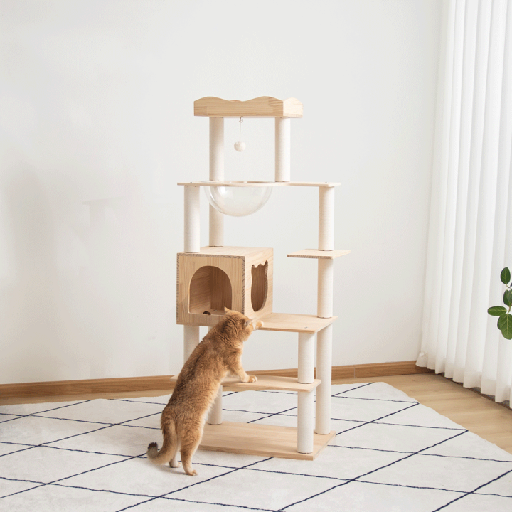 楽天市場】キャットタワー 木登り 木製 スリム 大型猫 据え置き 天然木