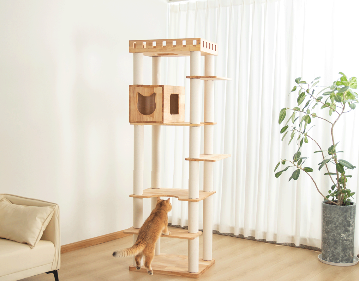 キャットタワー 高さ190cm グレー 木製 大型猫OK 多頭飼い対応 安全安心 Amazon | FEANDREA キャットタワー据え置き 多頭飼い 大型猫用
