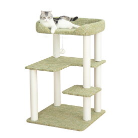 【1000円OFFクーポン⇒7680円】＼楽天1位／ キャットタワー 低い 据え置き クッション入りベッド 低め 特大ベース おしゃれ 多頭飼い コンパクト シニア猫 大型猫 短足猫 高齢猫 人気 インテリア性 安定感 展望台 猫ベッド 運動不足解消 省スペース スリム 爪とぎ コットン紐