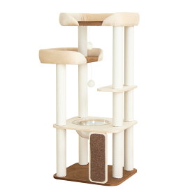 【限定クーポン3000円OFF⇒12980円】 クッション入りベッド キャットタワー 据え置き 多頭飼い おしゃれ インテリア性 高齢猫 短足猫 シニア猫 大型猫 冬用 麻生地 ふわふわ 重厚感 安定感 省スペース 展望台 シンプル 運動不足解消 見晴台 スリム 爪とぎポール コットン紐