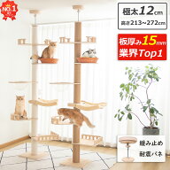 【板厚15mm】 ＼楽天1位／ キャットタワー 突っ張り 木製 特注合板 極太支柱12cm 短足猫 省スベース シニ…
