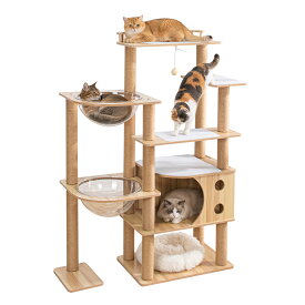 通常価格より1000円OFF【楽天1位・怪我防止縁張り仕様】 キャットタワー 木製 大型猫 据え置き おしゃれ ワイド 多頭飼い 天然木 頑丈 インテリア性 スリム 猫タワー 宇宙船 人気 爪研ぎ 見晴台 天然麻紐 キャットツリー 省スペース クリアボウル 隠れ家 安定感 運動不足解消