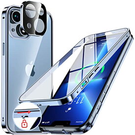 【ロック機能付き・自動ポップアップボタン】 iPhone13 用 ケース クリア 【両面強化ガラス】 9H硬度 【一体型レンズ保護】 アイフォン13 カバー アルミバンパーケース メタル フレーム 耐衝撃 傷防止 高感度タッチ 薄型 軽量 ワイヤレス充電対応 ストラップホール付き