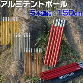 テントポール アルミ製テントポール 2本セット 5本連結 150cm 直径 16mm 分割式 アルミ サブポール タープポール キャノピー 用 ポール テント ワンタッチテント タープ タープテント ドームテント 日よけ FIELDOOR ●[送料無料]