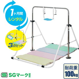 【レンタル】【1ヶ月】RiZKiZ 鉄棒 室内 折りたたみ鉄棒 1ヶ月レンタル 信頼 安全SGマーク取得 逆上がり てつぼう おりたたみ 折り畳み 耐荷重100kg 子供 対象年齢 3才〜7才 逆上がり 補助ベルト クッション マット 男の子 女の子 ●[送料無料]