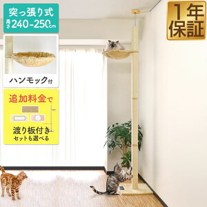 キャットツリー 突っ張り 直径 8cm 高さ 240 - 250cm 幅 40cm ハンモック付き 猫タワー シニア 運動不足 猫ちゃん 木登り きのぼり 木登りタワー 木登りキャットポール 組み立て 設置 簡単 爪とぎ