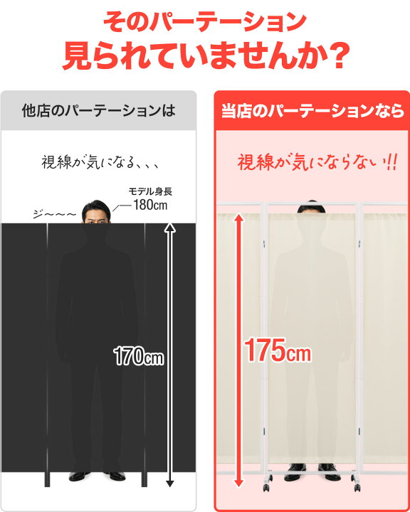 楽天市場】パーテーション 間仕切り 高さ183cm 3連 キャスター付き 