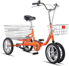 『ポイント5倍!6月限定!』14インチ三輪自転車 高齢者用 三輪クルーザーバイク リ座席高さ調節可能 アショッピングバスケット付き 3輪バイク ダブルブレーキ ショッピング レクリエーション女性 男性 初心者の自転車 A3