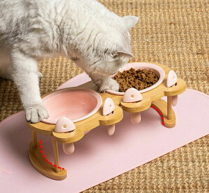 ペット食器台 シングルボウル フードボウルスタンド 猫食器台 フードボウル ウッド 木製 陶器 餌入れ スタンド 皿付き ご飯台 猫 小型犬 中型犬 食器台 いぬ 食事 フード 老犬 老猫 皿 ペット