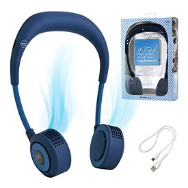 両手が使える ハンズフリー 首掛け扇風機 WFan ダブルファン ヨガシロッコ ネイビー SPICE OF LIFE(スパイス) 静音 5段風量 650分連続使用 首かけ フィット感 ニッケル マスクファン 熱中症対策 リズム風 USB 500回充電