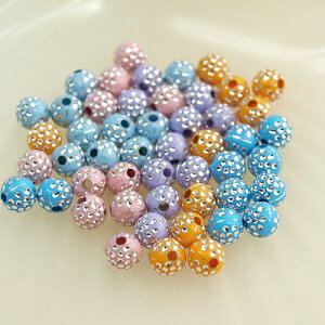 【40個】アクリルビーズ・ドット丸玉・小・直径約4mm(オレンジ・ピンク・パープル・アクアブルー・ブルー)*