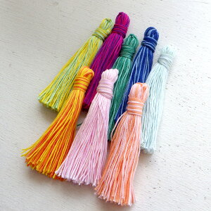 アクセサリーパーツ ダブルカラー コットン コードタッセル フリンジ 丸カン付き 約7×1.3cm カラー8種類*