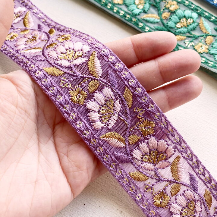 楽天市場】インド刺しゅうリボン 50cm計り売り 刺繍リボン 4.5cm幅（全 