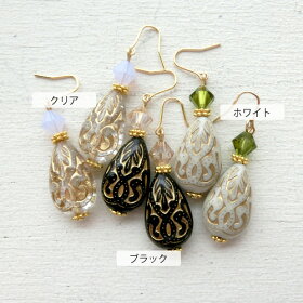 【ビーズアクセサリーのキット】スワロフスキークリスタルとドロップのピアス(ゴールド)